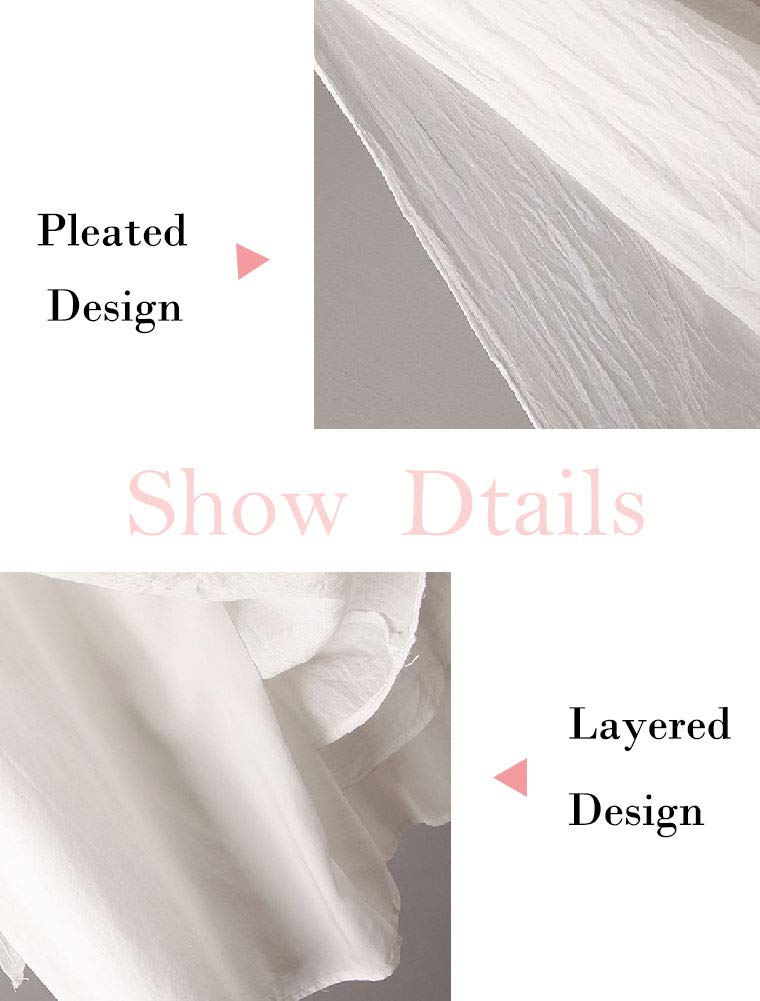 Minibee Women's Wide Leg Pants Loose Layer Capris Palazzo Elastic Waist Trousers White XXL - Image 3